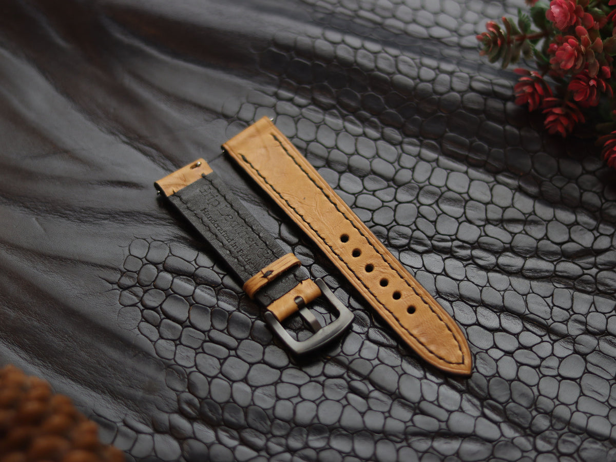 LEATHER STRAPS CLASSIC OAK (BLACK) FULL STITCHED GRIP LEATHER GOODS