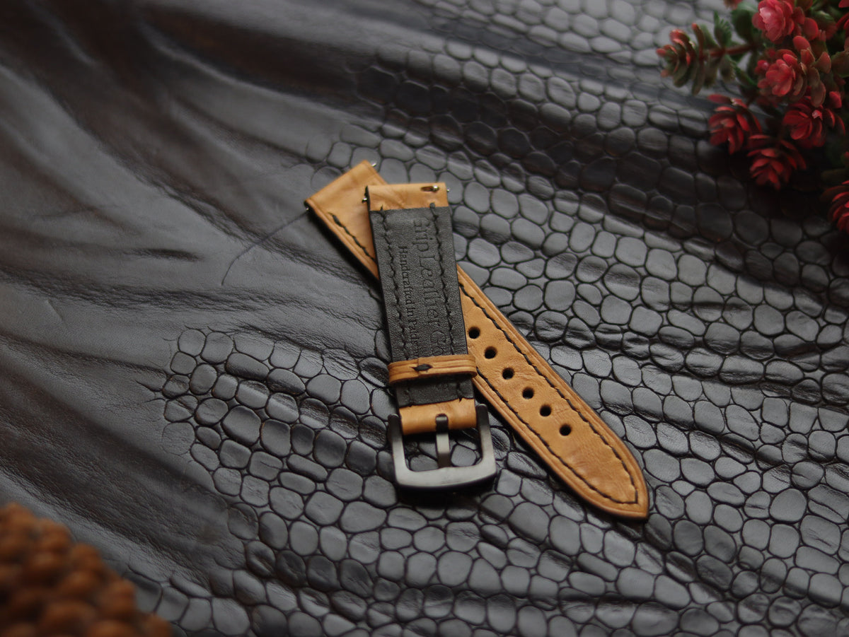 LEATHER STRAPS CLASSIC OAK (BLACK) FULL STITCHED GRIP LEATHER GOODS