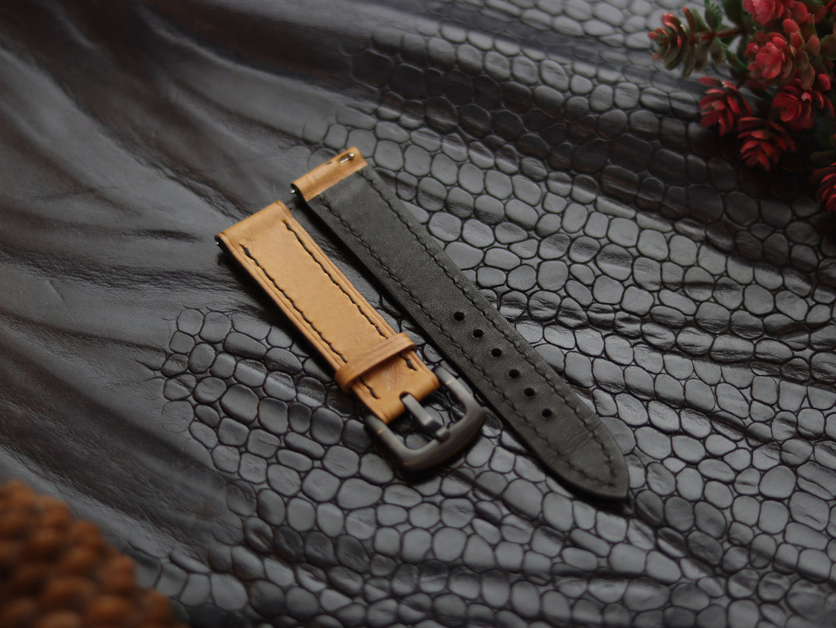 LEATHER STRAPS CLASSIC OAK (BLACK) FULL STITCHED GRIP LEATHER GOODS