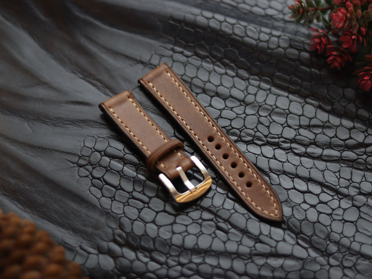 LEATHER STRAPS COFFEE BROWN (BEACH) FULL STITCHED GRIP LEATHER GOODS