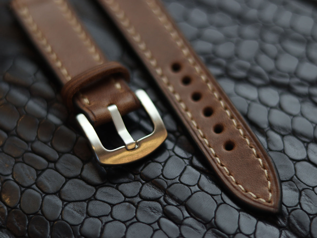 LEATHER STRAPS COFFEE BROWN (BEACH) FULL STITCHED GRIP LEATHER GOODS