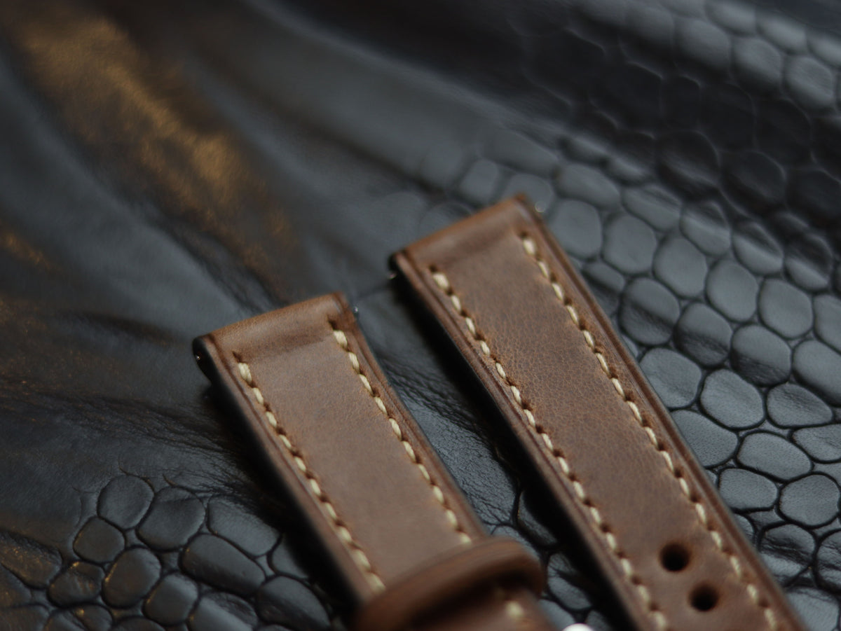 LEATHER STRAPS COFFEE BROWN (BEACH) FULL STITCHED GRIP LEATHER GOODS