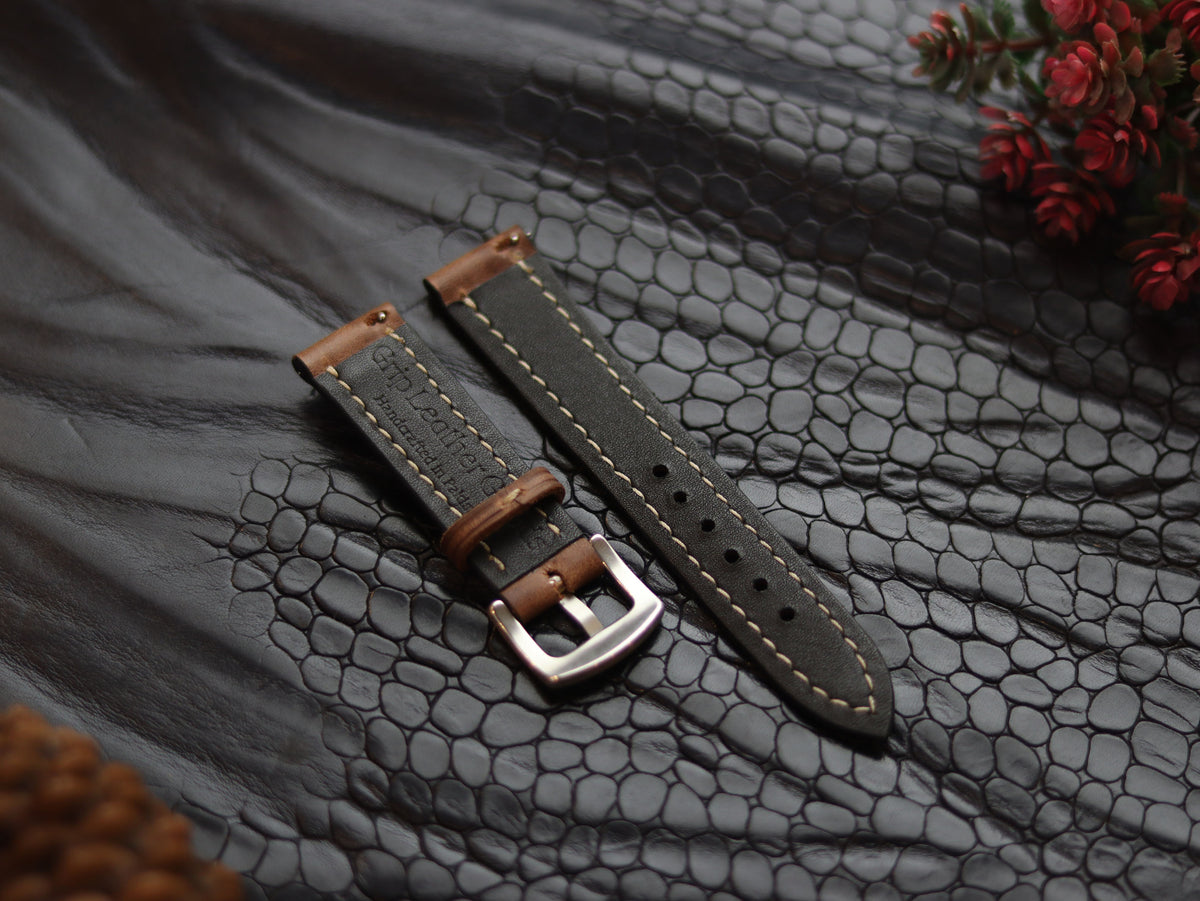LEATHER STRAPS COFFEE BROWN (BEACH) FULL STITCHED GRIP LEATHER GOODS