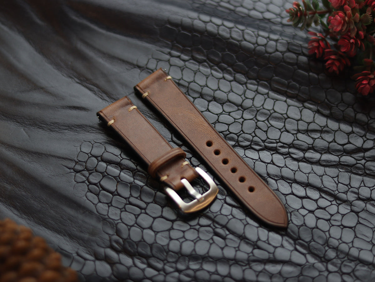 LEATHER STRAPS COFFEE BROWN (BEACH) MINIMAL STITCHED GRIP LEATHER GOODS
