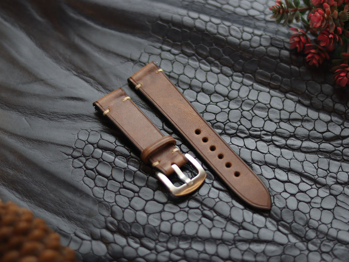 LEATHER STRAPS COFFEE BROWN (BEACH) MINIMAL STITCHED GRIP LEATHER GOODS