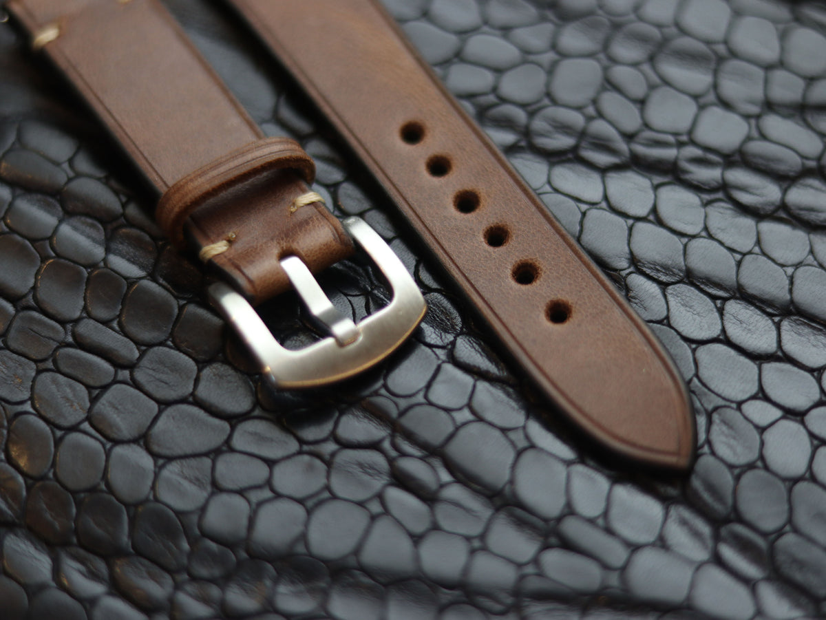 LEATHER STRAPS COFFEE BROWN (BEACH) MINIMAL STITCHED GRIP LEATHER GOODS