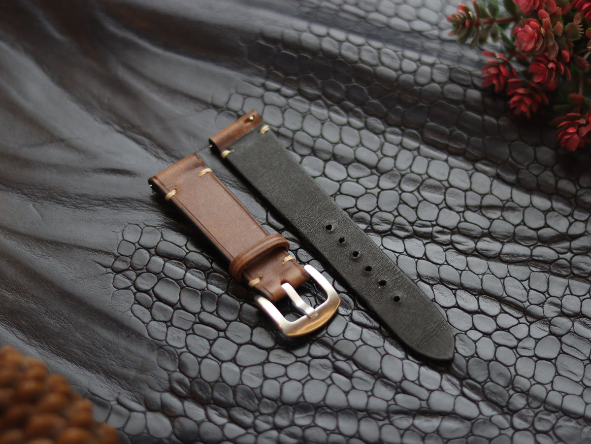 LEATHER STRAPS COFFEE BROWN (BEACH) MINIMAL STITCHED GRIP LEATHER GOODS