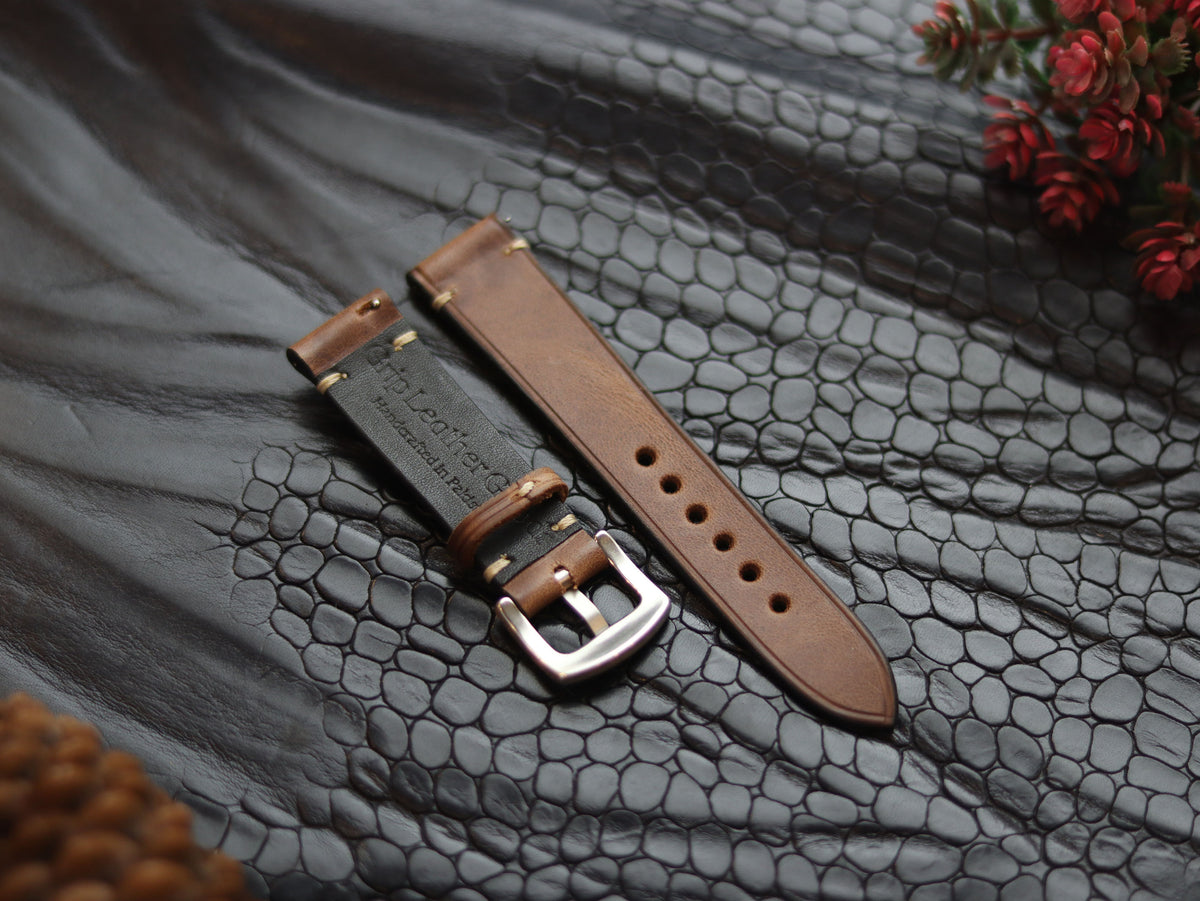 LEATHER STRAPS COFFEE BROWN (BEACH) MINIMAL STITCHED GRIP LEATHER GOODS
