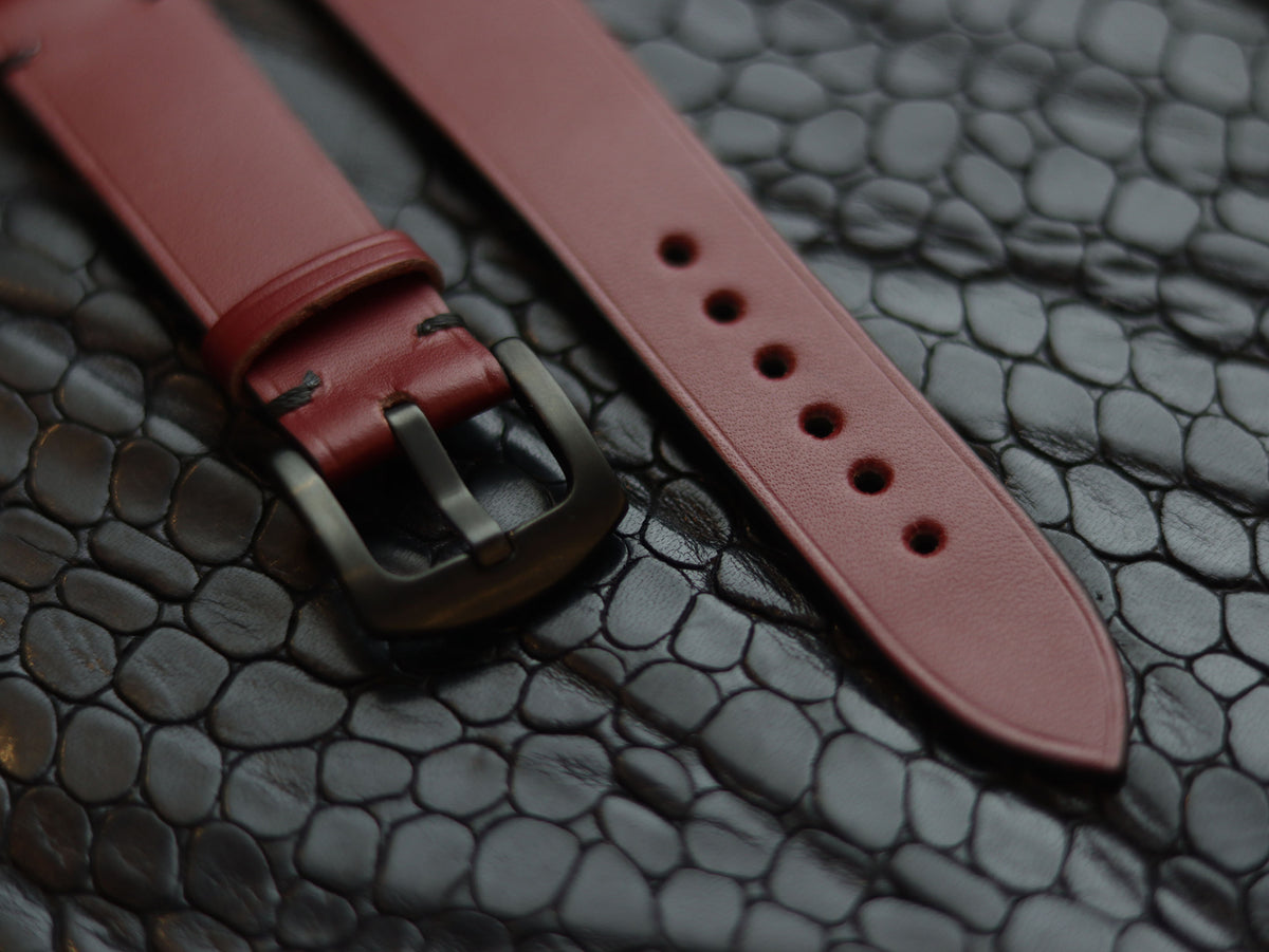 LEATHER STRAPS CRIMSON RED (BLACK) MINIMAL STITCHED GRIP LEATHER GOODS