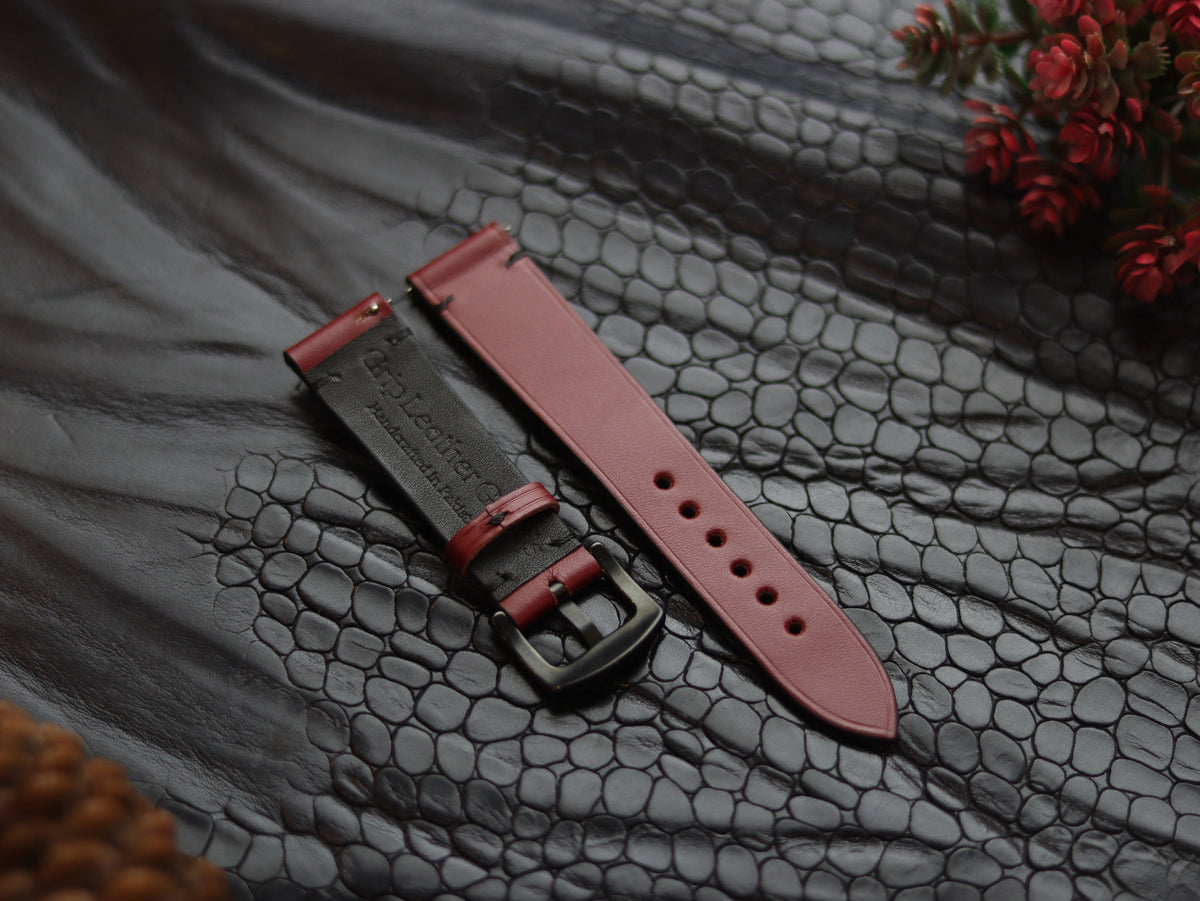 LEATHER STRAPS CRIMSON RED (BLACK) MINIMAL STITCHED GRIP LEATHER GOODS