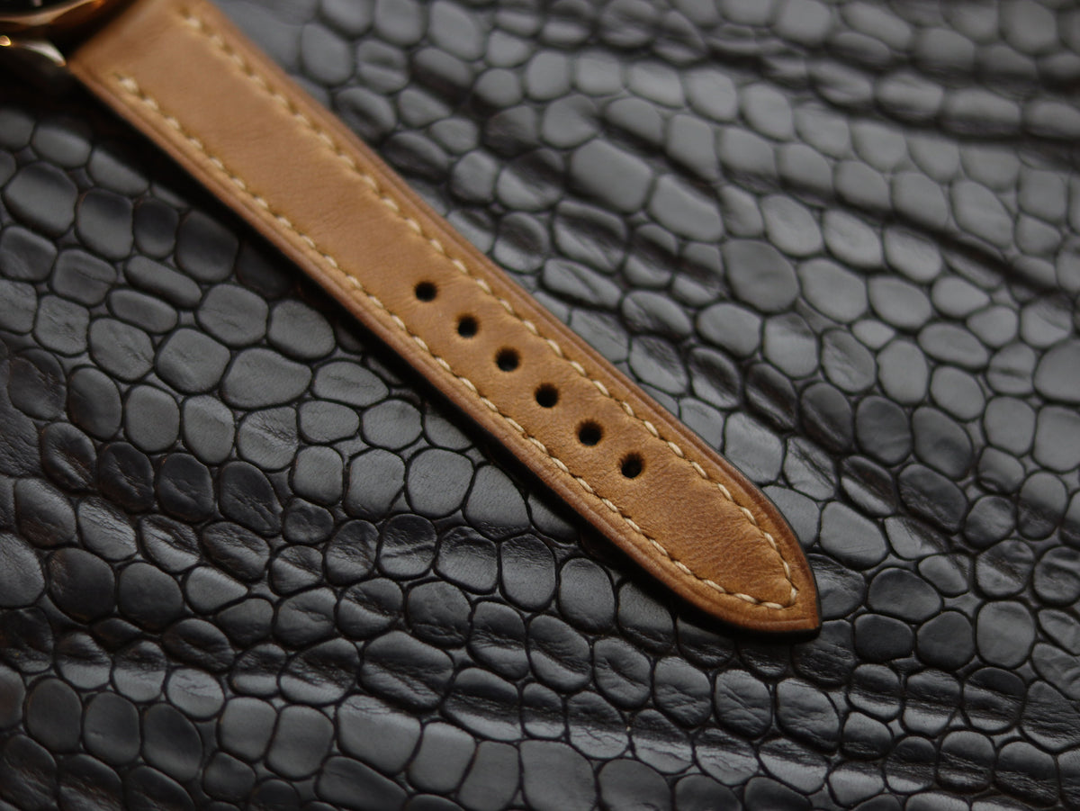 LEATHER STRAPS PEBBLE BROWN (BEACH) FULL STITCHED GRIP LEATHER GOODS