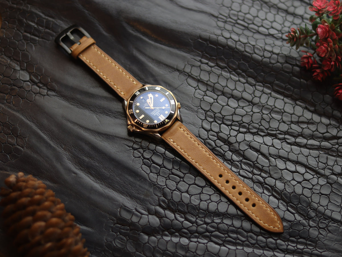LEATHER STRAPS PEBBLE BROWN (BEACH) FULL STITCHED GRIP LEATHER GOODS