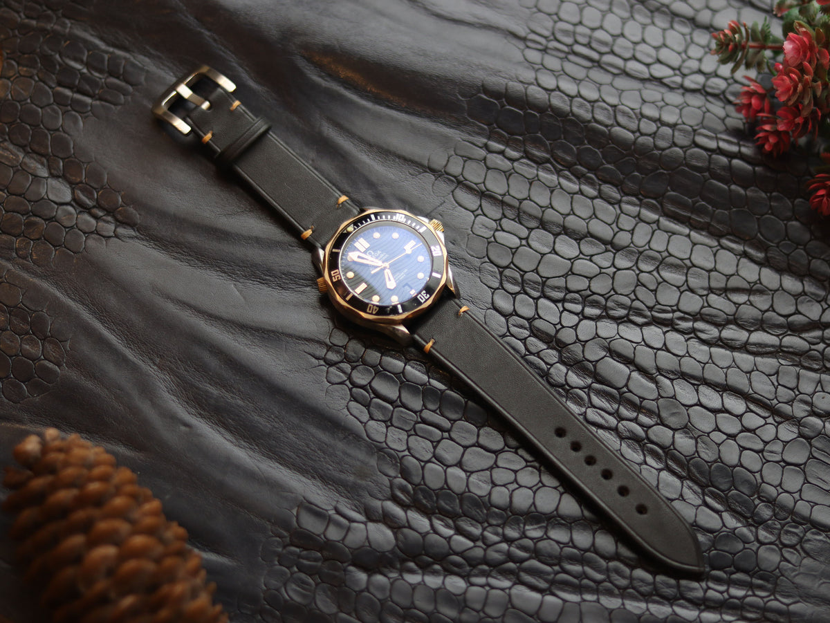 LEATHER STRAPS MATTE BLACK ( SUNSET ORANGE) MINIMAL STITCHED GRIP LEATHER GOODS