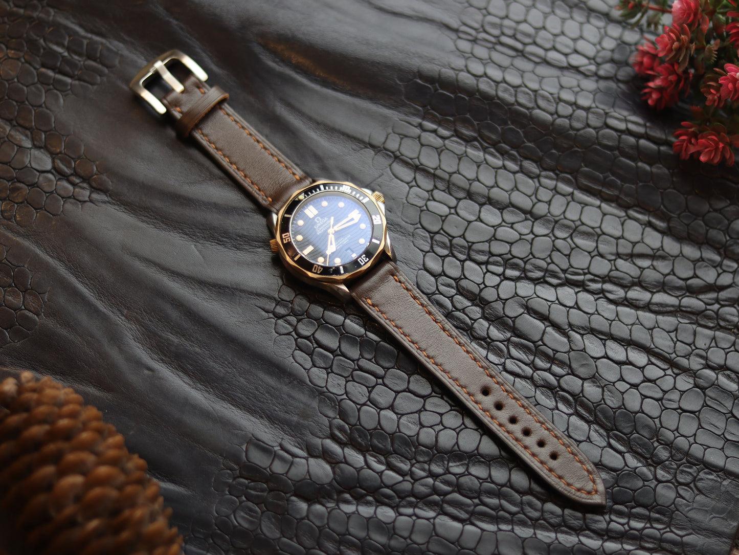 LEATHER STRAPS RUSTIC BROWN (BROWN) FULL STITCHED GRIP LEATHER GOODS