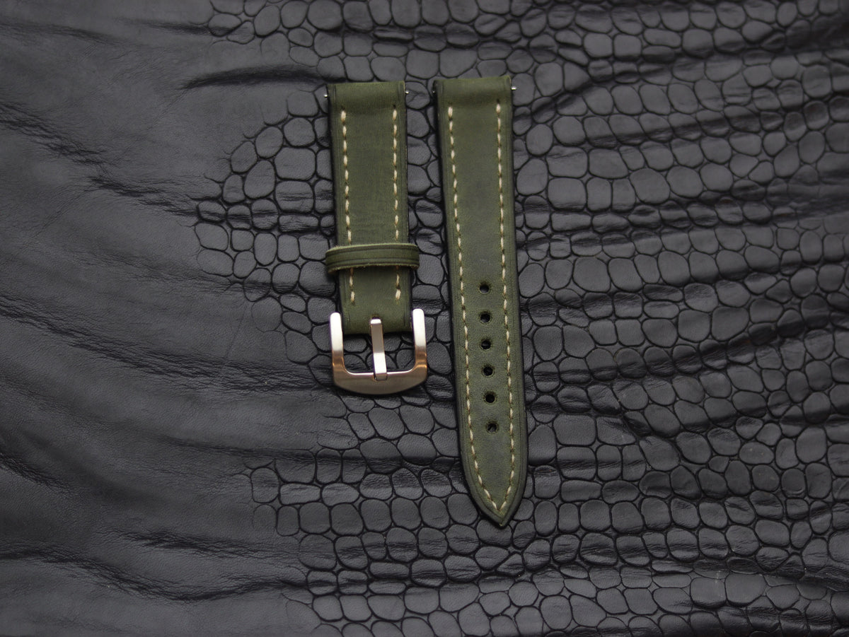 LEATHER STRAPS EMERALD GREEN (BEACH) FULL STITCHED GRIP LEATHER GOODS