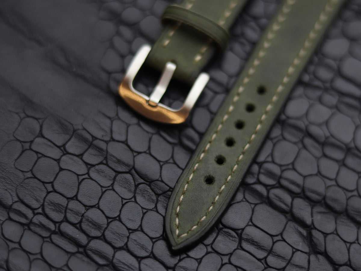 LEATHER STRAPS EMERALD GREEN (BEACH) FULL STITCHED GRIP LEATHER GOODS