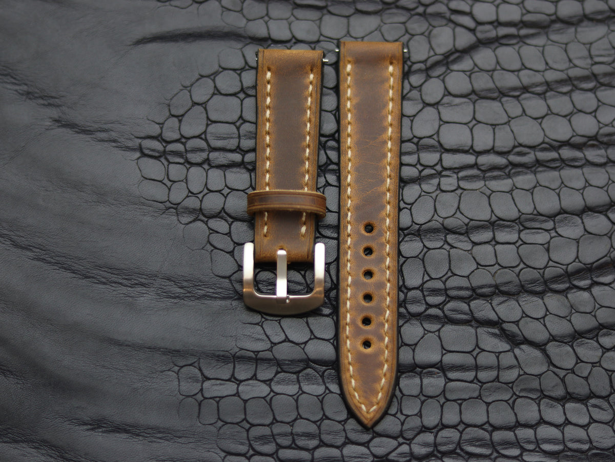 LEATHER STRAPS BRUNETTE BROWN (BEACH) FULL STITCHED GRIP LEATHER GOODS