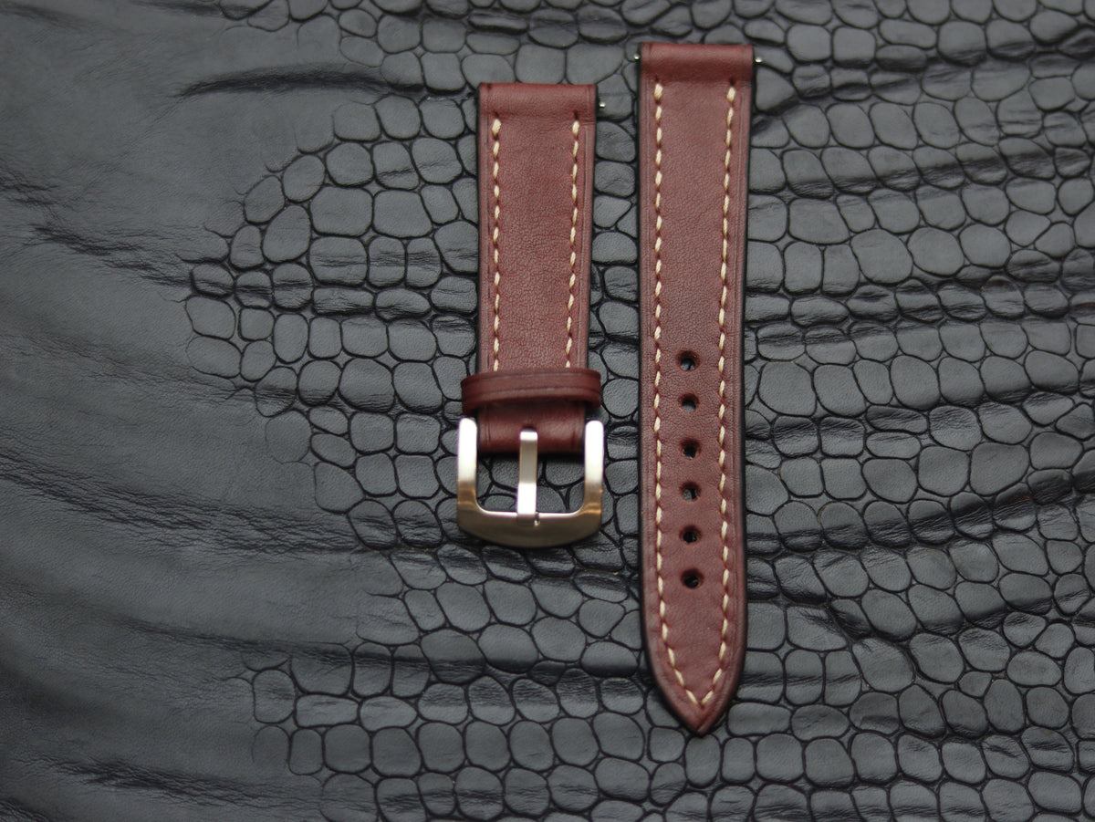 LEATHER STRAPS VINTAGE RED (BEACH) FULL STITCHED GRIP LEATHER GOODS
