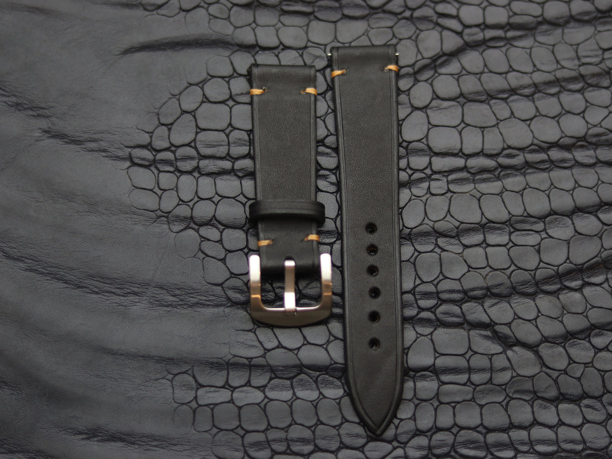 LEATHER STRAPS MATTE BLACK ( SUNSET ORANGE) MINIMAL STITCHED GRIP LEATHER GOODS