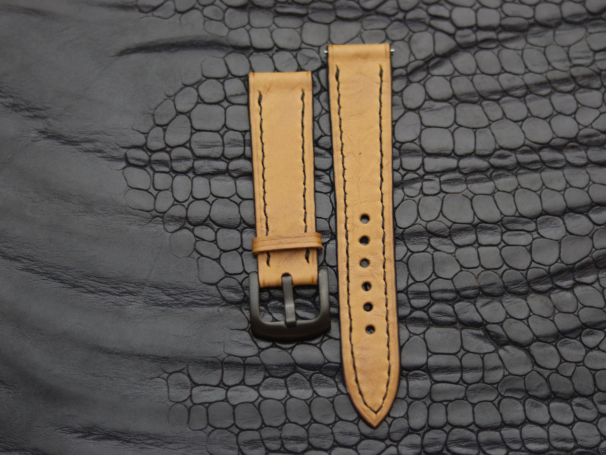 LEATHER STRAPS CLASSIC OAK (BLACK) FULL STITCHED GRIP LEATHER GOODS