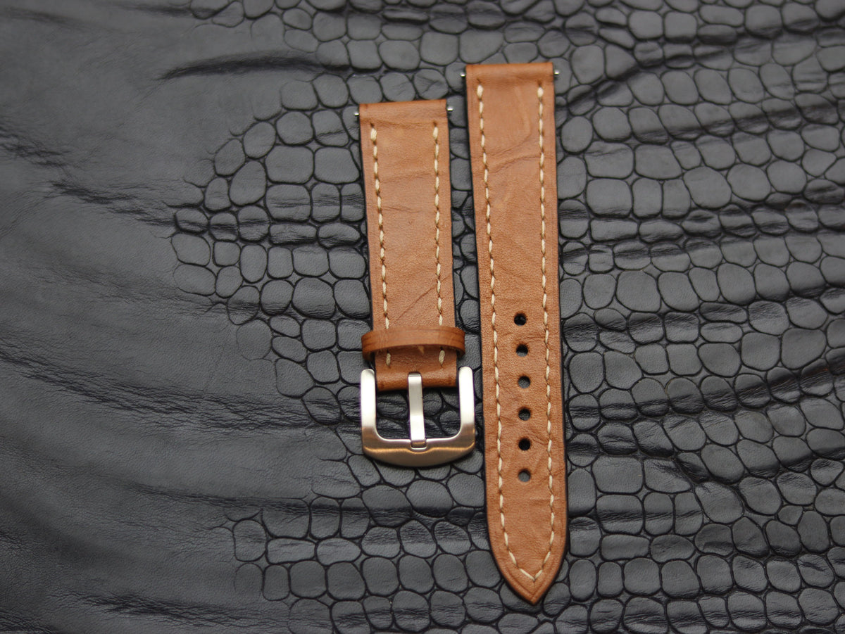 LEATHER STRAPS TEN BROWN (BEACH) FULL STITCHED GRIP LEATHER GOODS
