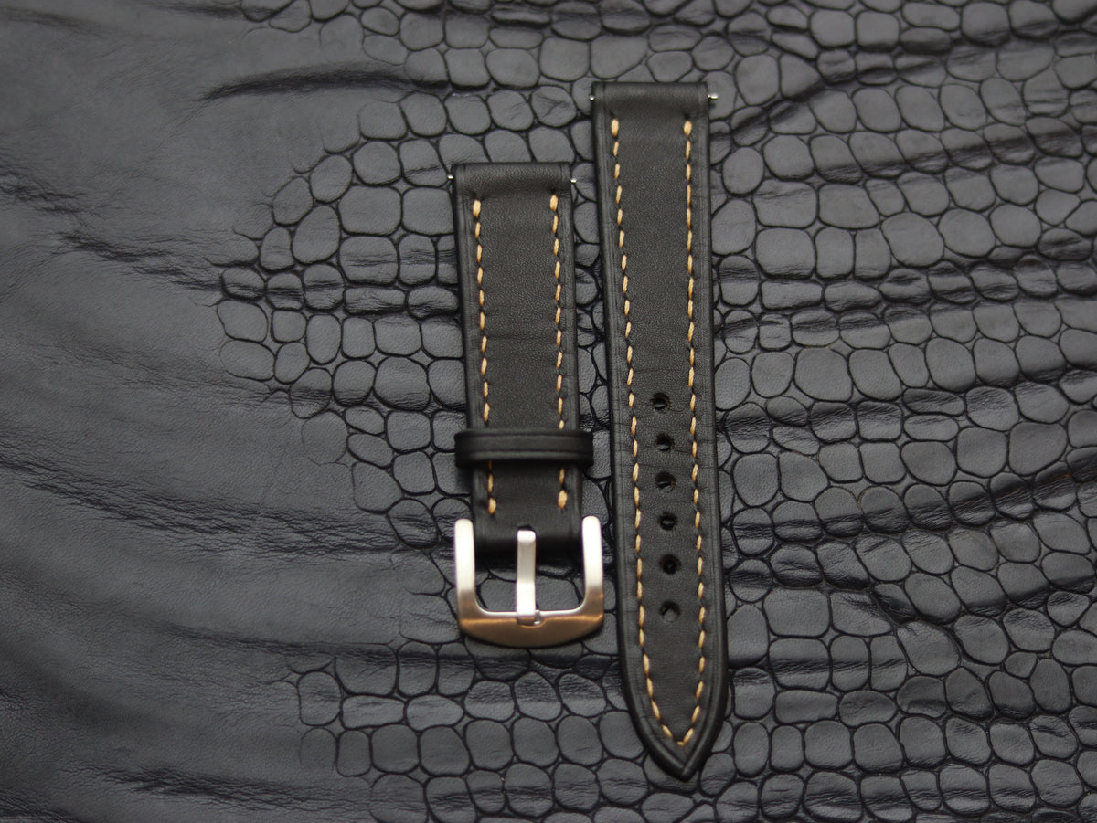 LEATHER STRAPS MATTE BLACK ( SUNSET ORANGE) FULL STITCHED GRIP LEATHER GOODS