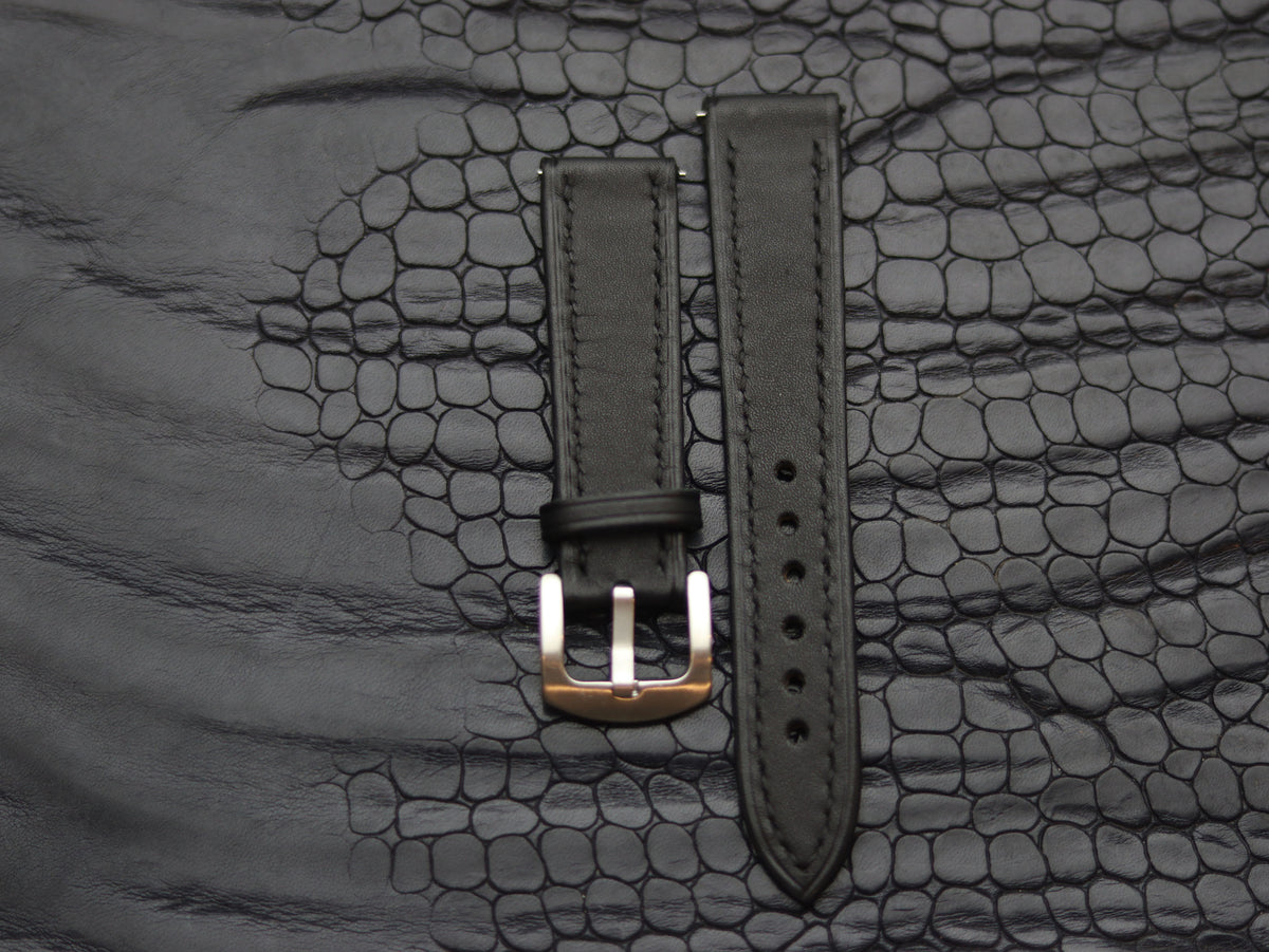 LEATHER STRAPS MATTE BLACK (BLACK) FULL STITCHED GRIP LEATHER GOODS