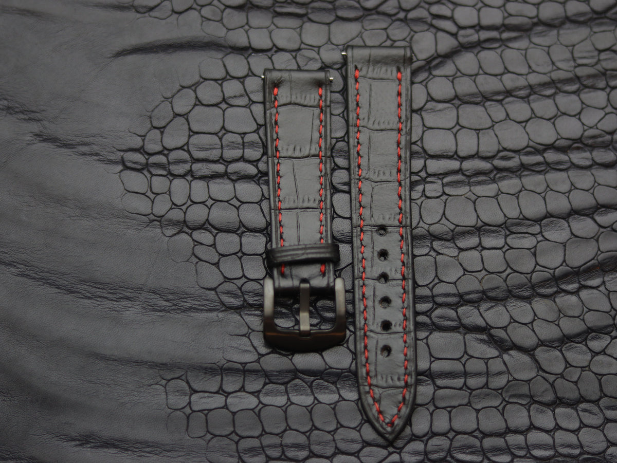 LEATHER STRAPS PYANTOM BLACK (RED) FULL STITCHED GRIP LEATHER GOODS