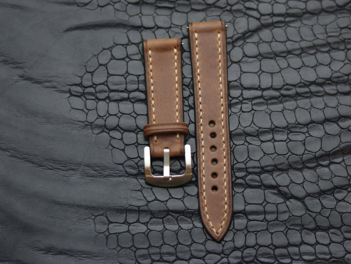 LEATHER STRAPS COFFEE BROWN (BEACH) FULL STITCHED GRIP LEATHER GOODS
