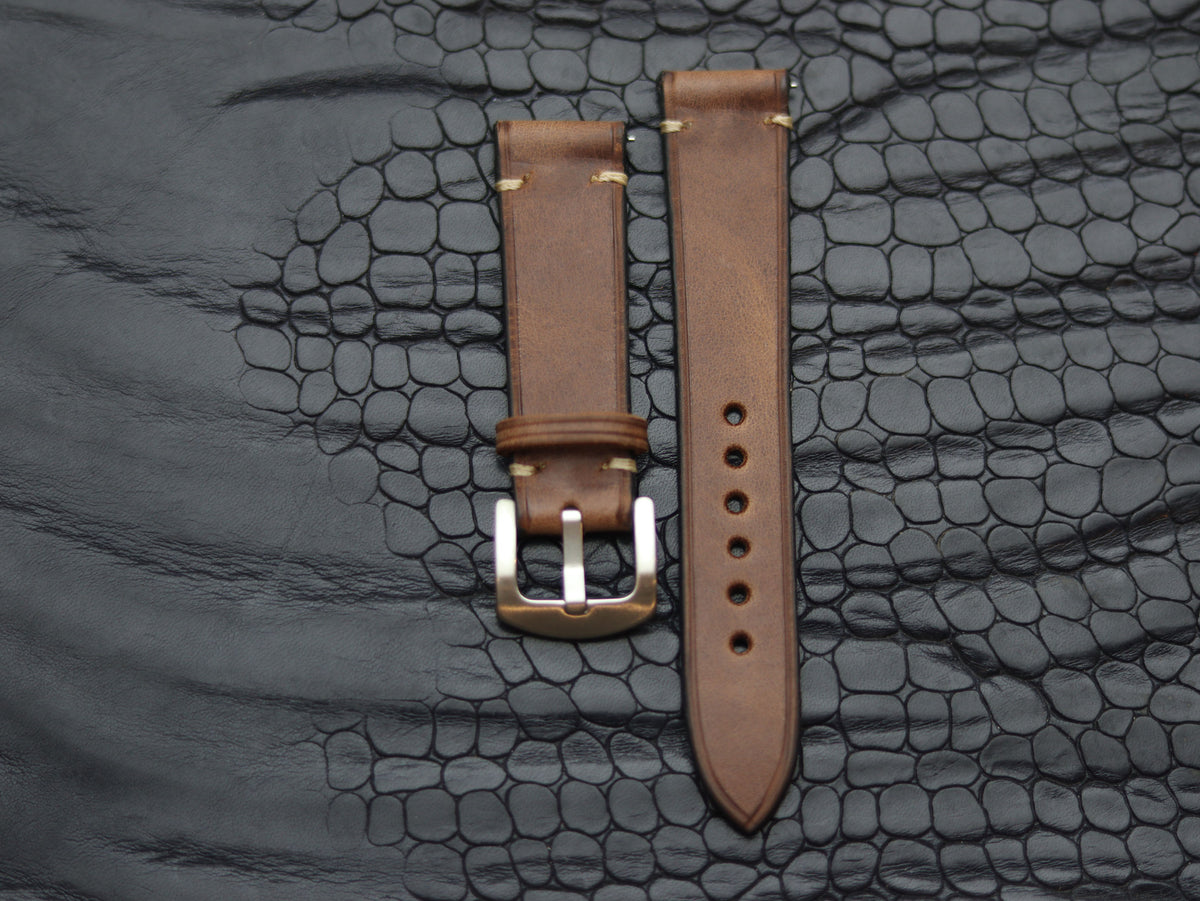 LEATHER STRAPS COFFEE BROWN (BEACH) MINIMAL STITCHED GRIP LEATHER GOODS