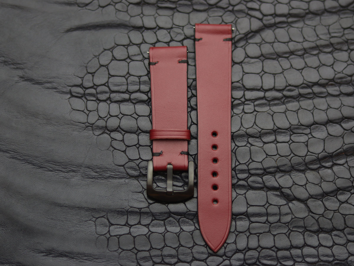 LEATHER STRAPS CRIMSON RED (BLACK) MINIMAL STITCHED GRIP LEATHER GOODS