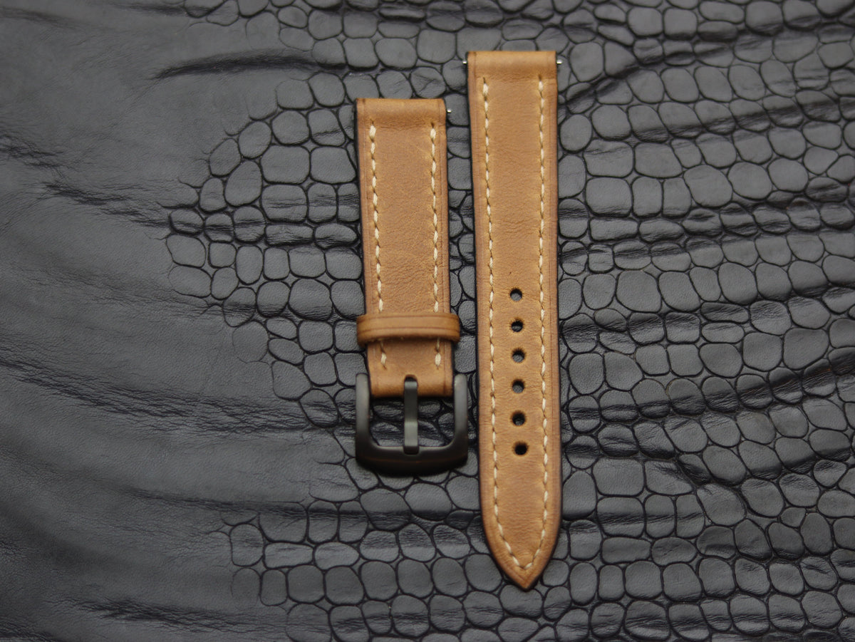 LEATHER STRAPS PEBBLE BROWN (BEACH) FULL STITCHED GRIP LEATHER GOODS