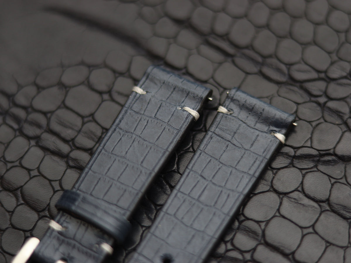 LEATHER STRAPS IMPERIAL BLUE (WHITE) MINIMAL STITCHED GRIP LEATHER GOODS