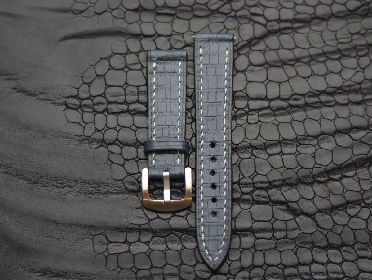 LEATHER STRAPS IMPERIAL BLUE (WHITE) FULL STITCHED GRIP LEATHER GOODS