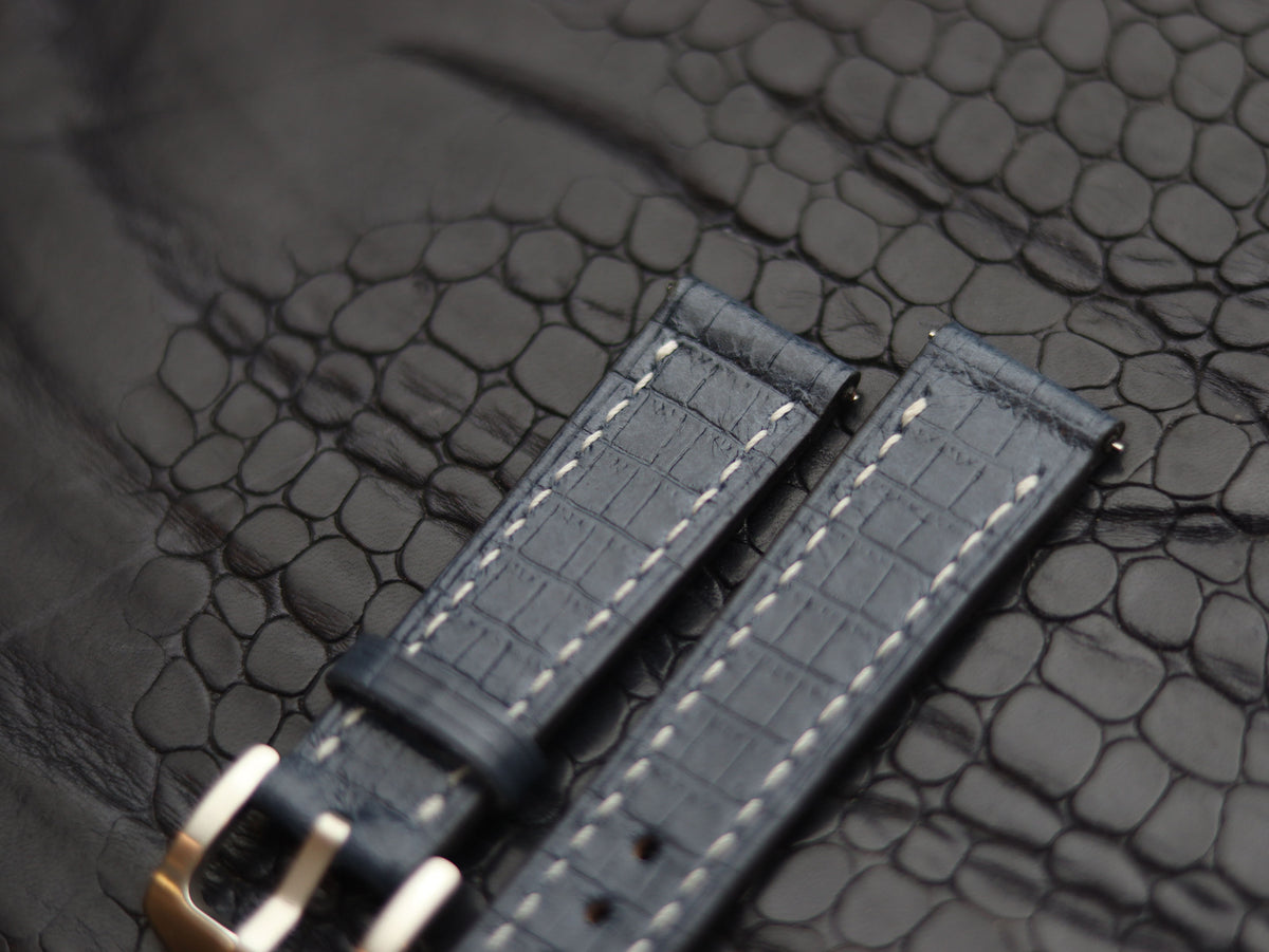 LEATHER STRAPS IMPERIAL BLUE (WHITE) FULL STITCHED GRIP LEATHER GOODS