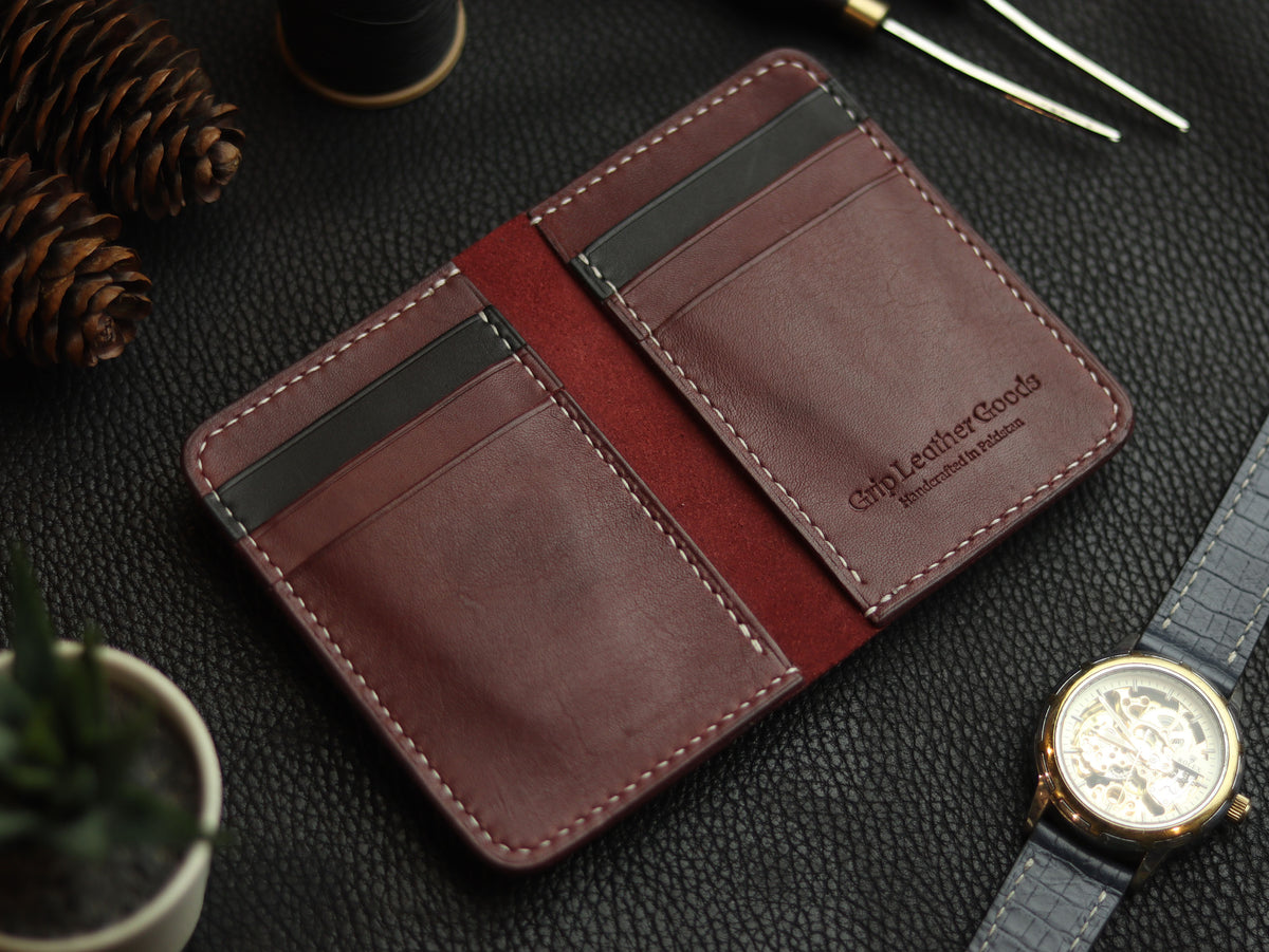 HUDSON SLIM BI-FOLD WALLET VINTAGE RED & MATTE BLACK GRIP LEATHER GOODS