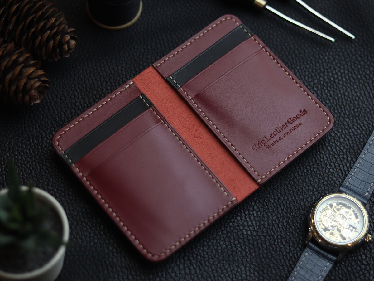 HUDSON SLIM BI-FOLD WALLET CRIMSON RED & MATTE BLACK GRIP LEATHER GOODS
