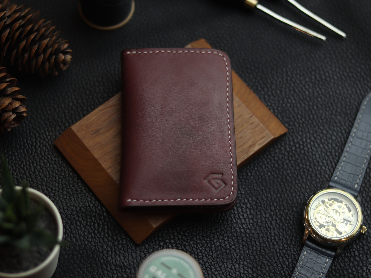 HUDSON SLIM BI-FOLD WALLET VINTAGE RED & MATTE BLACK GRIP LEATHER GOODS