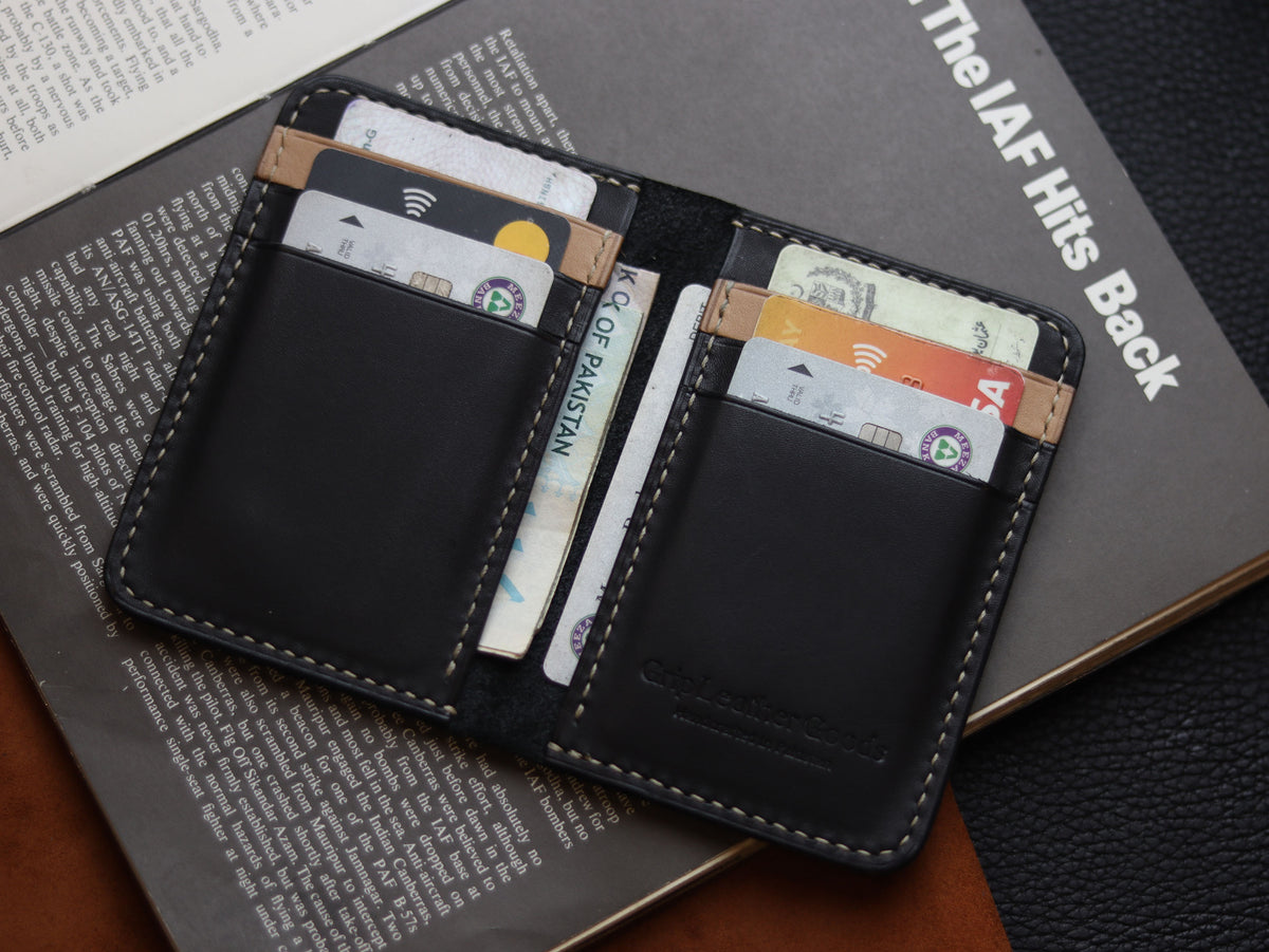 HUDSON SLIM BI-FOLD WALLET MATTE BLACK & CHIFFON WHITE GRIP LEATHER GOODS