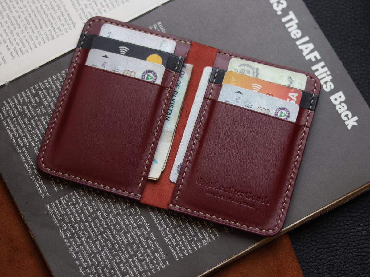 HUDSON SLIM BI-FOLD WALLET CRIMSON RED & MATTE BLACK GRIP LEATHER GOODS