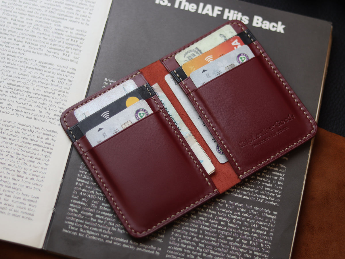 HUDSON SLIM BI-FOLD WALLET CRIMSON RED & MATTE BLACK GRIP LEATHER GOODS