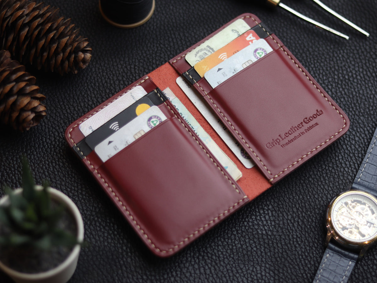 HUDSON SLIM BI-FOLD WALLET CRIMSON RED & MATTE BLACK GRIP LEATHER GOODS