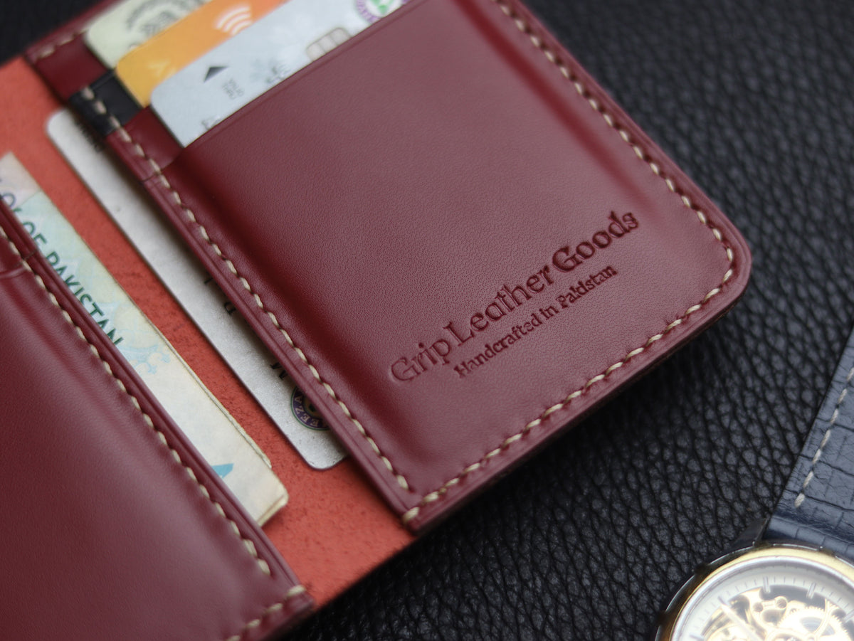HUDSON SLIM BI-FOLD WALLET CRIMSON RED & MATTE BLACK GRIP LEATHER GOODS