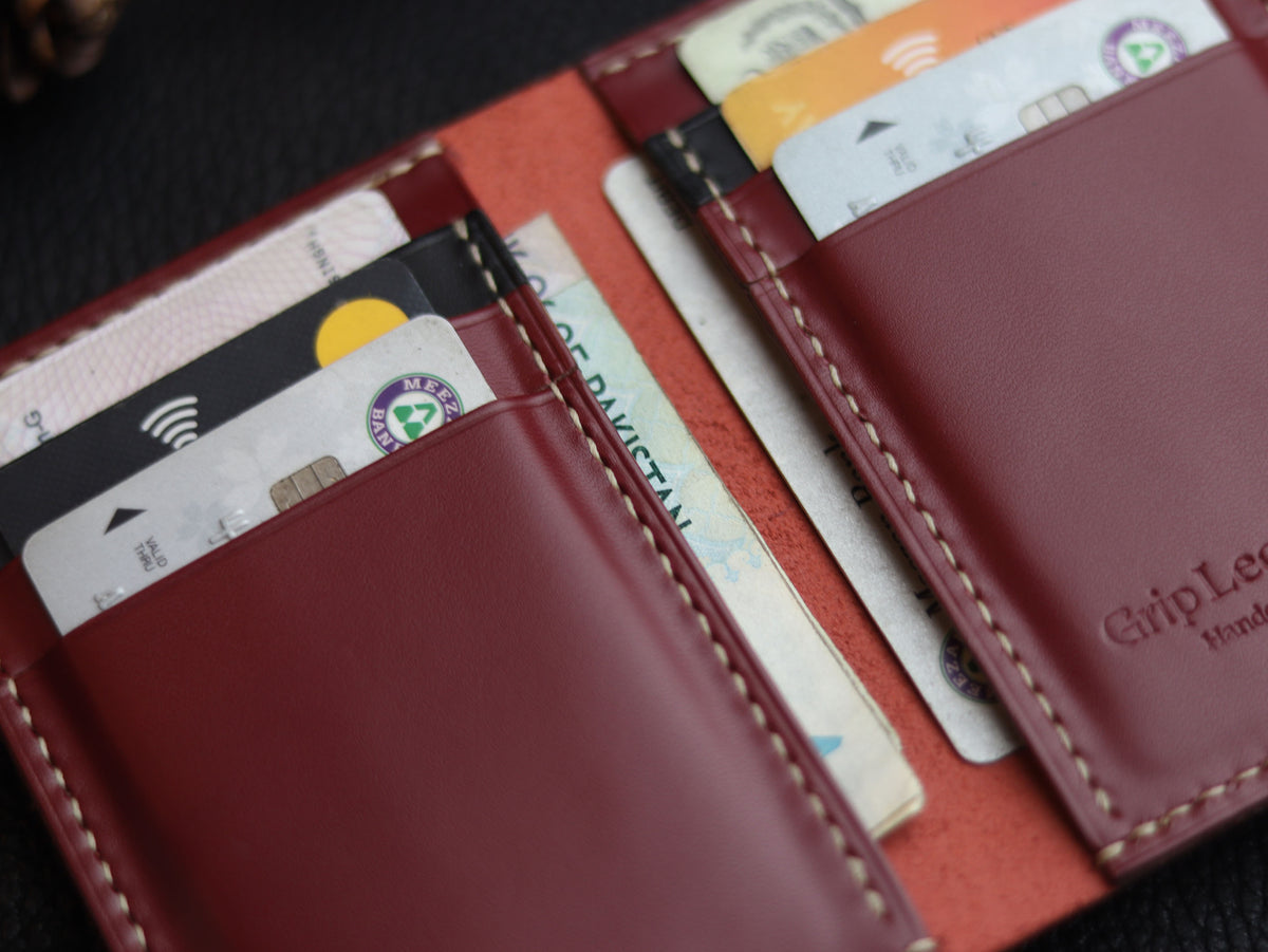 HUDSON SLIM BI-FOLD WALLET CRIMSON RED & MATTE BLACK GRIP LEATHER GOODS