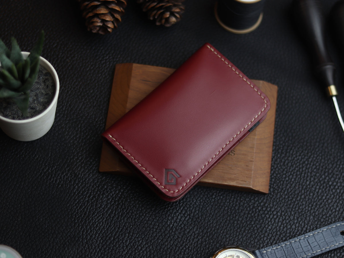 HUDSON SLIM BI-FOLD WALLET CRIMSON RED & MATTE BLACK GRIP LEATHER GOODS