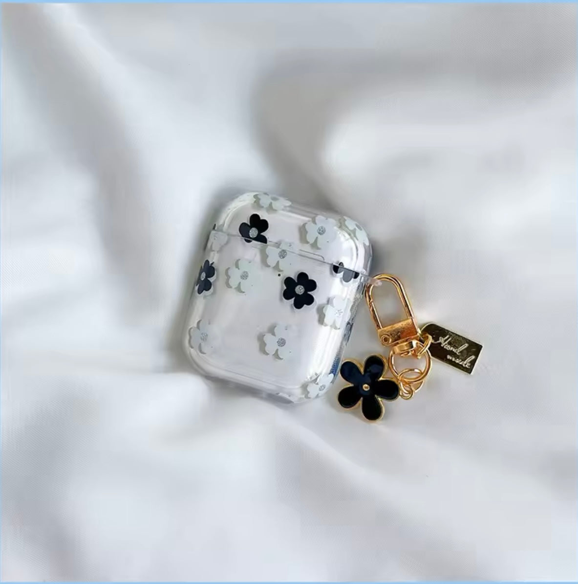 Black and White Airpods Case with Keychain grip