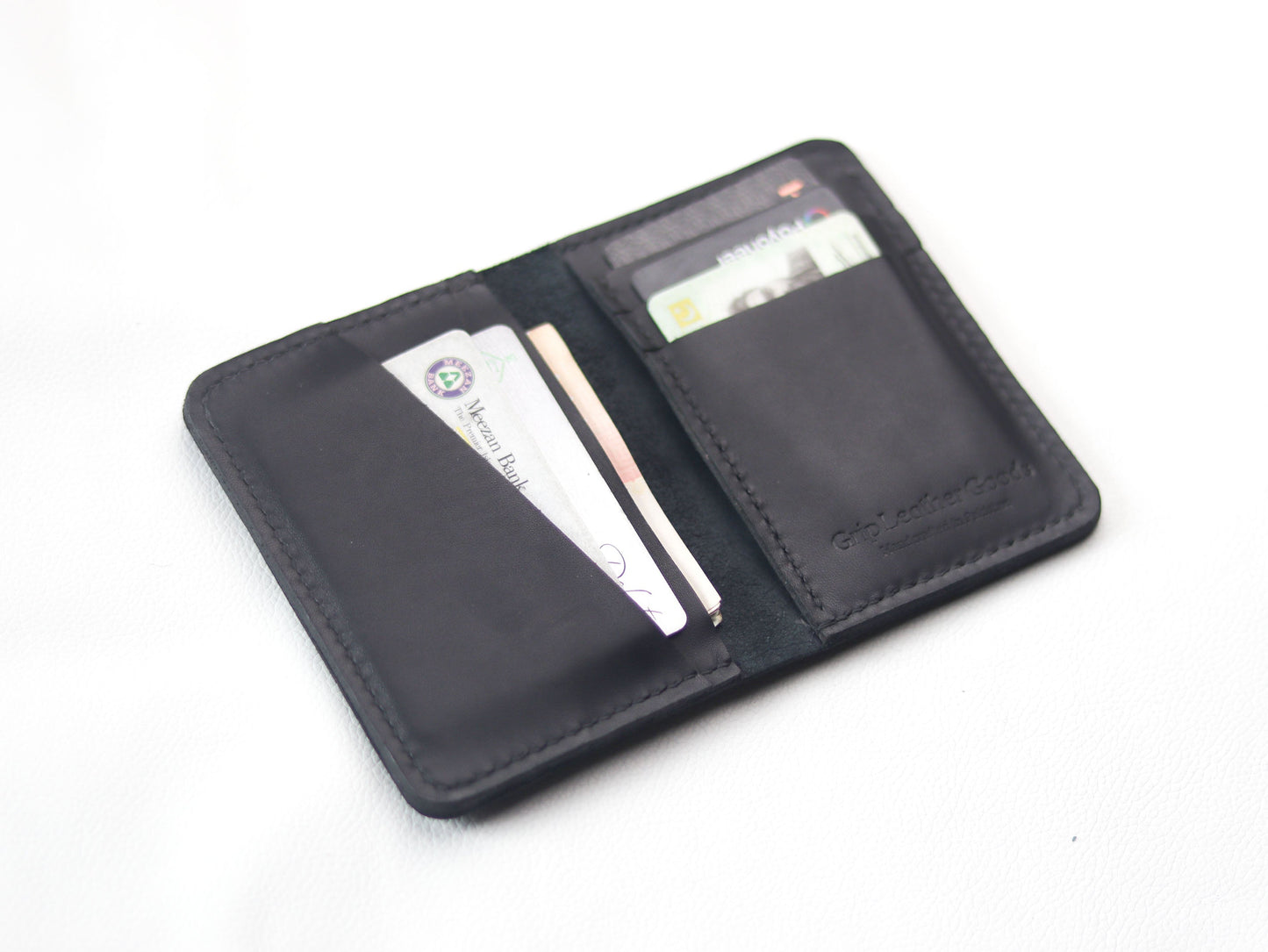 BI-FOLD SNAP WALLET FULL BLACK GRIP LEATHER GOODS