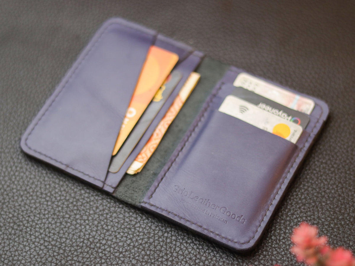 BI-FOLD SNAP WALLET OXFORD BLUE AND BLACK GRIP LEATHER GOODS