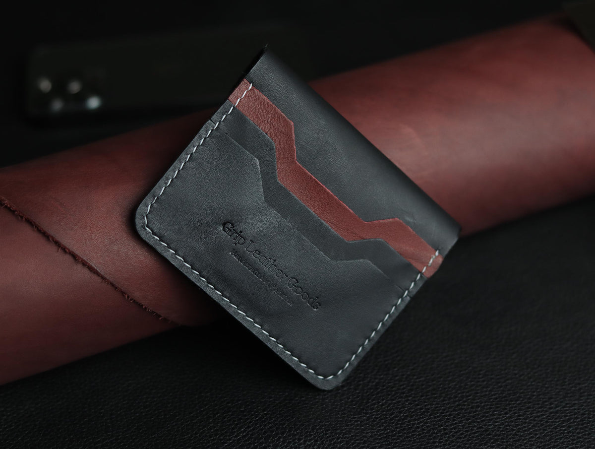 DEVINE CLASSIC LEATHER FLIP CARD HOLDER – CHARCOLE BLACK & MARQUIS RED
