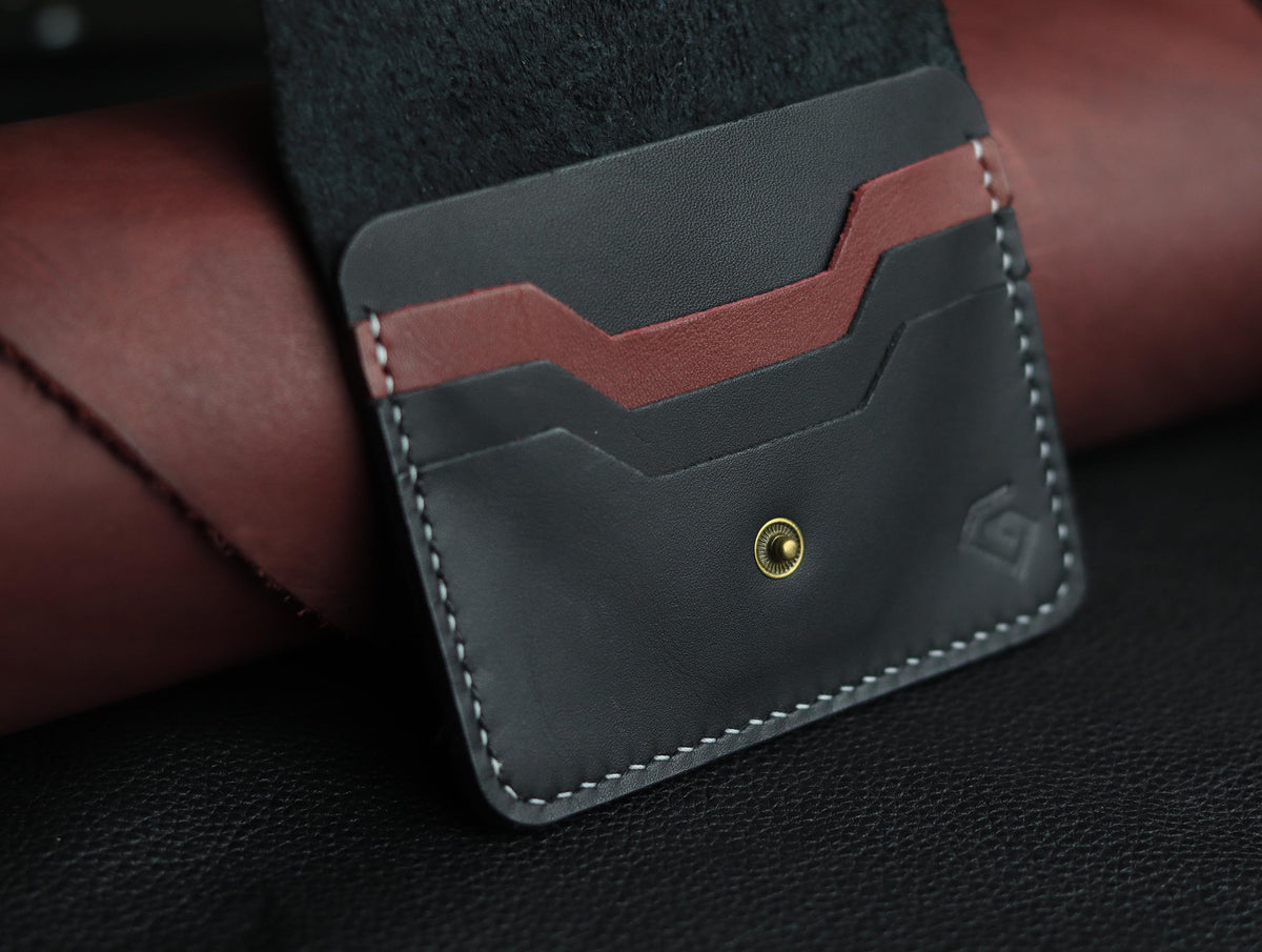 DEVINE CLASSIC LEATHER FLIP CARD HOLDER – CHARCOLE BLACK & MARQUIS RED